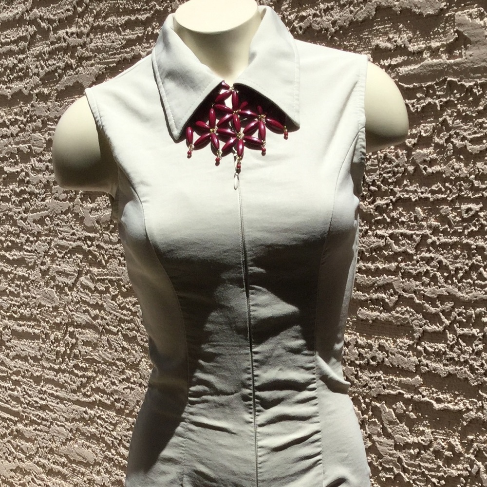 Zip Front Khaki Dress - Picture 3 of 8